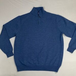 Men's 100% Merino Wool 1/4 Zip-Neck Sweater Blue XXL Jeremy Argyle Hand Wash